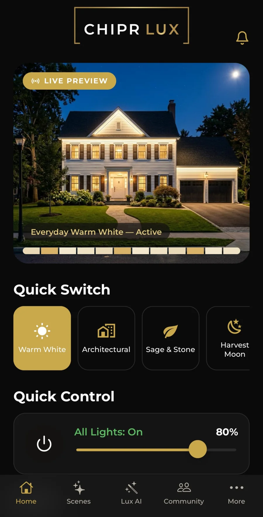 The Chipr Lux app screen