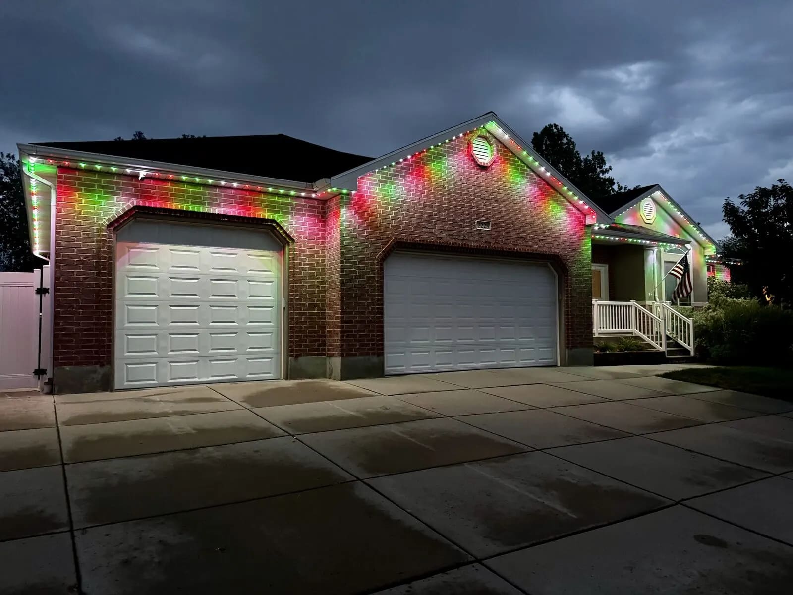 Holiday brick home with permanent lighting